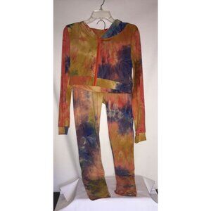 Roma Concept Tie-Dye Two-Piece Set Hoodie & Pants Long Sleeve Orange Blue L